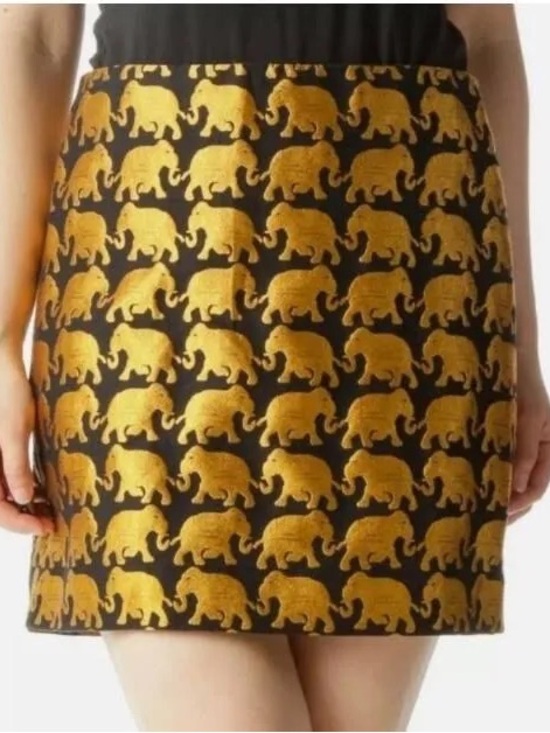J. Crew Dresses & Skirts - J. Crew Gold Jacquard Wrap Elephant Print front lined Black Mini Skirt